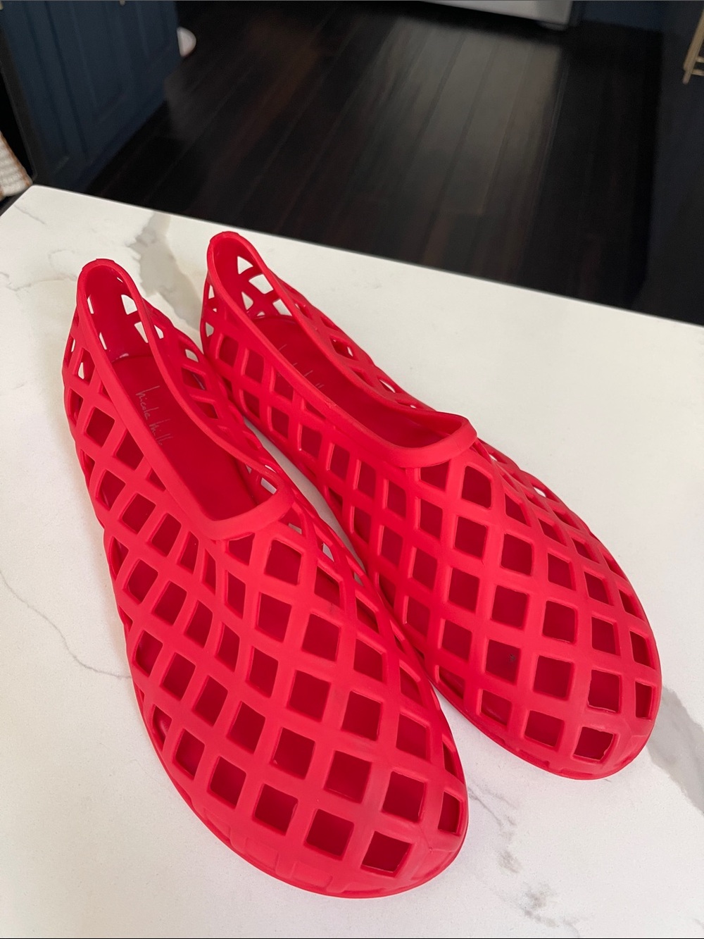 Nicole Miller Red Lattice Slip-On Sandals